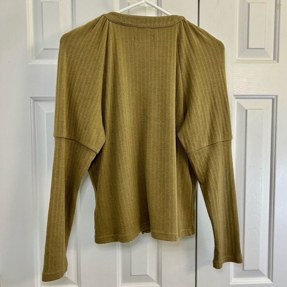 Anthropologie Olive Green V-Neck Snap Front Long Sleeve Top Size XL - Picture 5 of 15